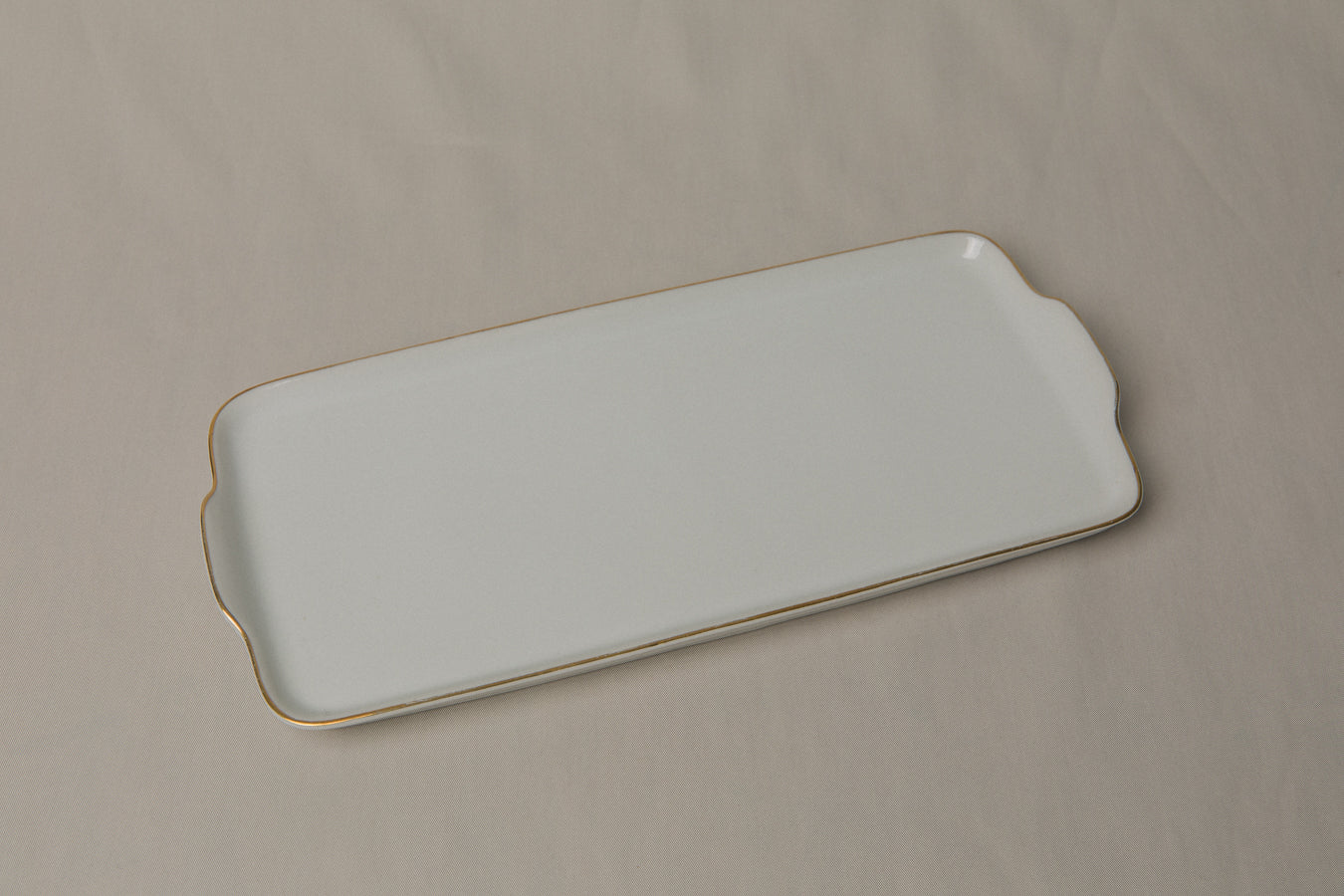 Vintage porcelain square SERVING PLATE with gold stripe