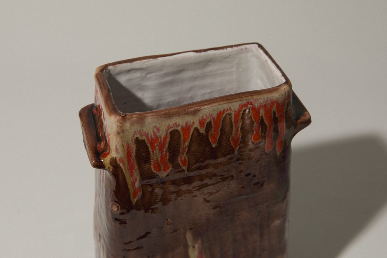 Brown rectangular VASE with Handles by Béla Mihály