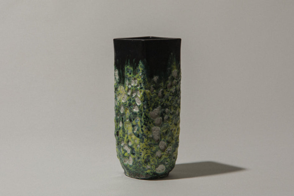 Bod ceramic VASE with black-yellow-green textured glaze