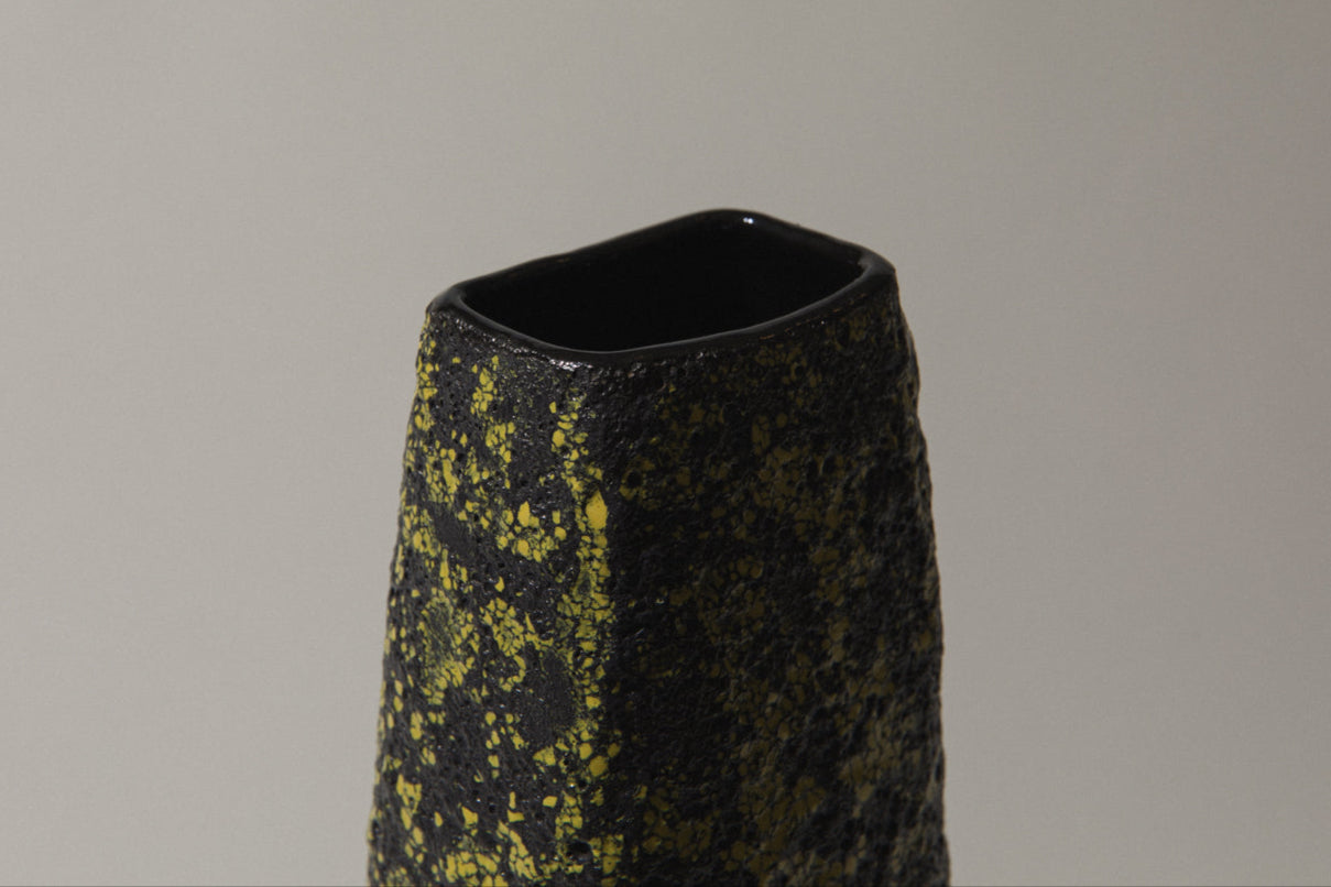 Bod ceramic VASE with black-yellow textured glaze