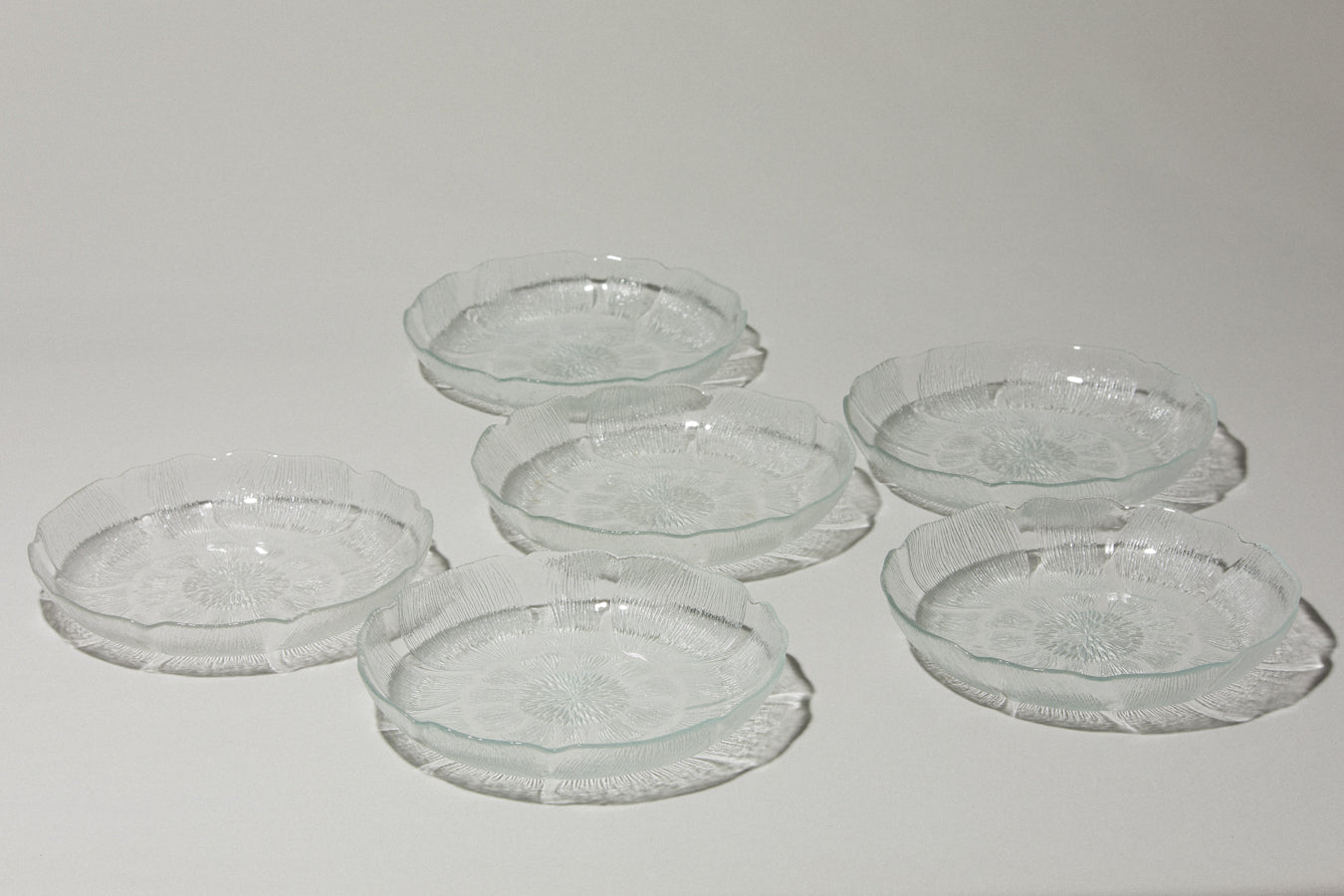 Set of six textured glass SERVING PLATES
