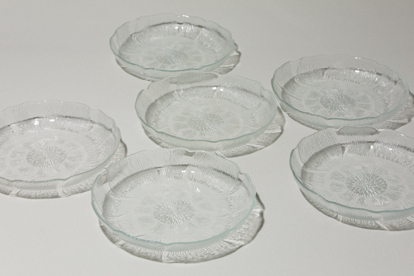 Set of six textured glass SERVING PLATES