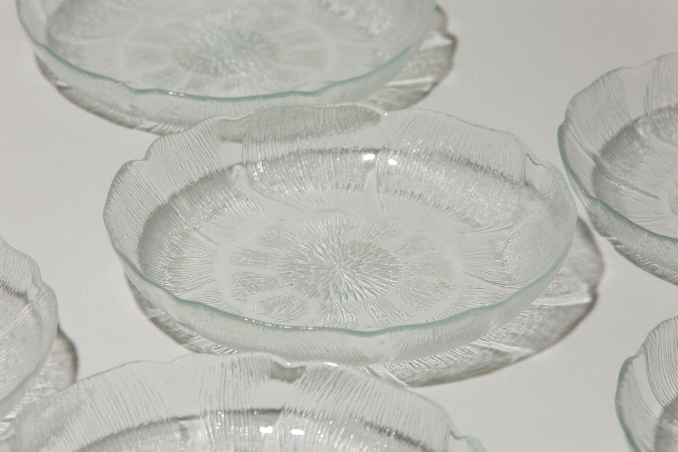 Set of six textured glass SERVING PLATES