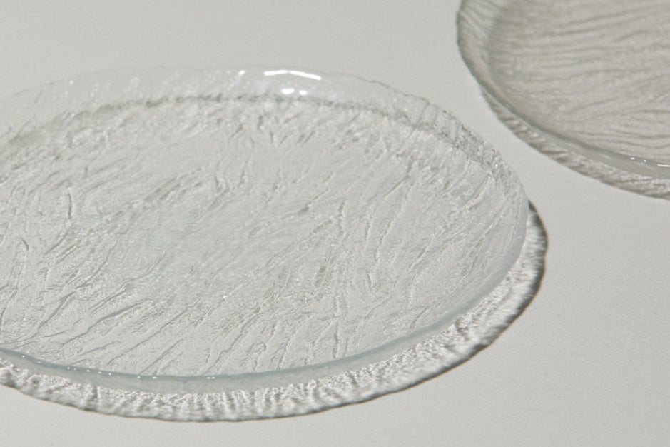 Set of two textured glass SERVING PLATES