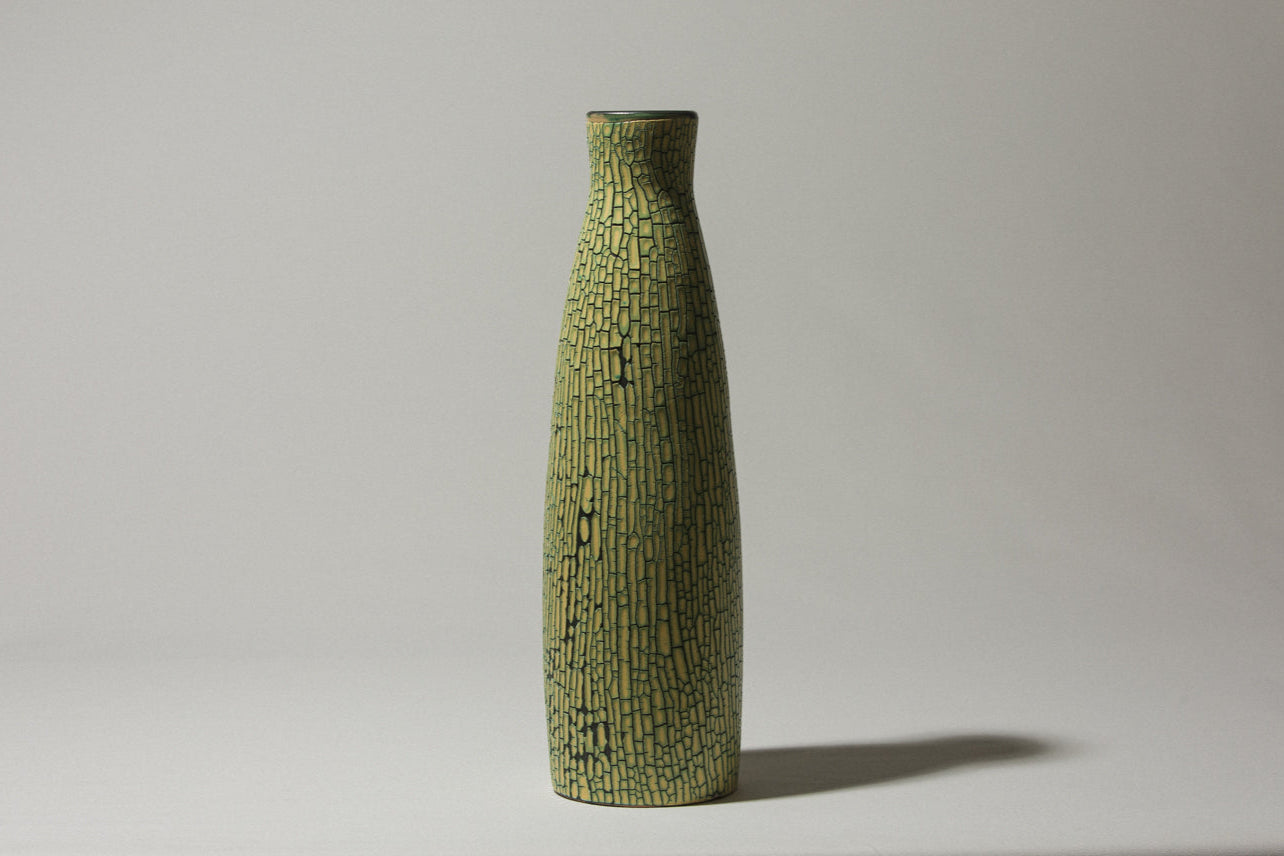Ceramic VASE with yellow textured crackle glaze