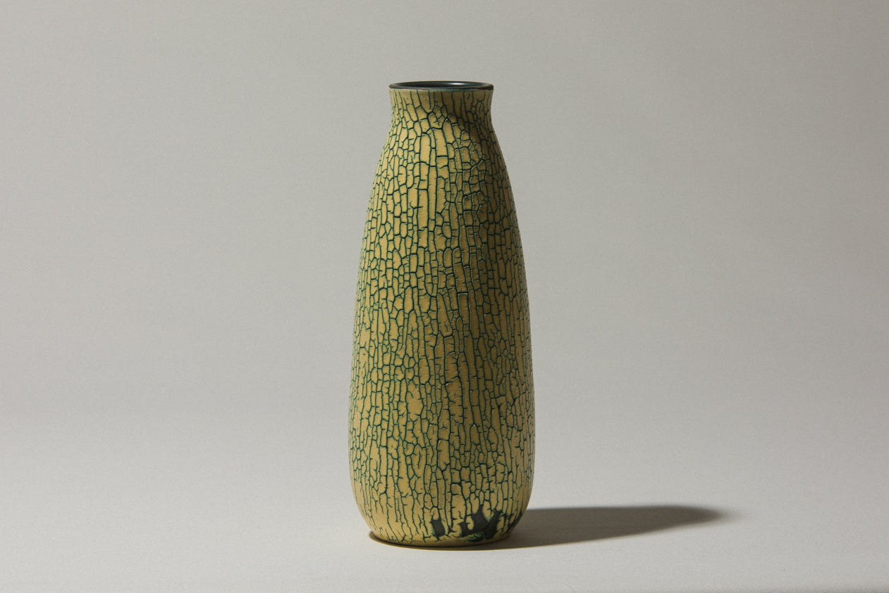 Ceramic VASE with yellow textured crackle glaze