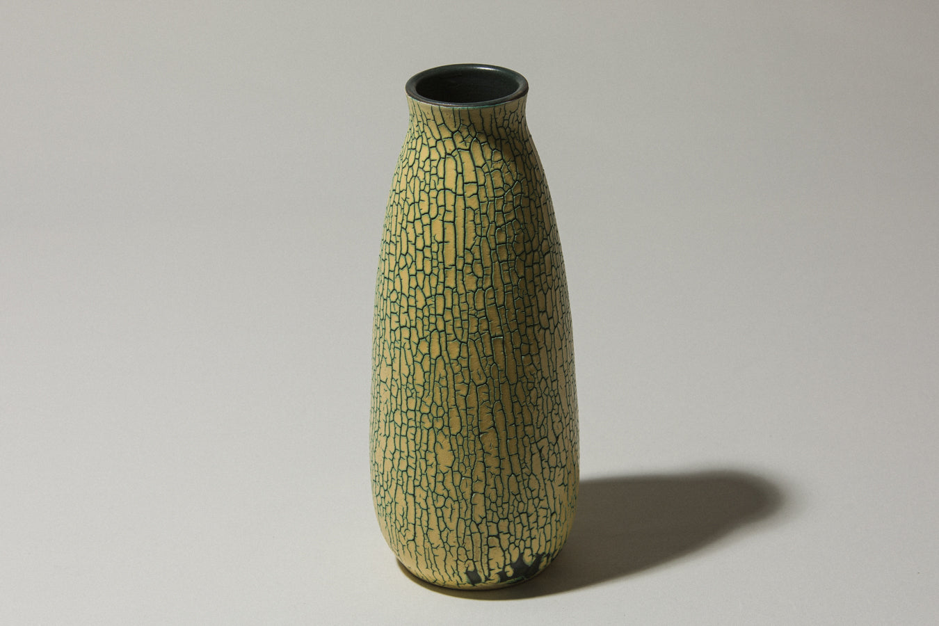 Ceramic VASE with yellow textured crackle glaze
