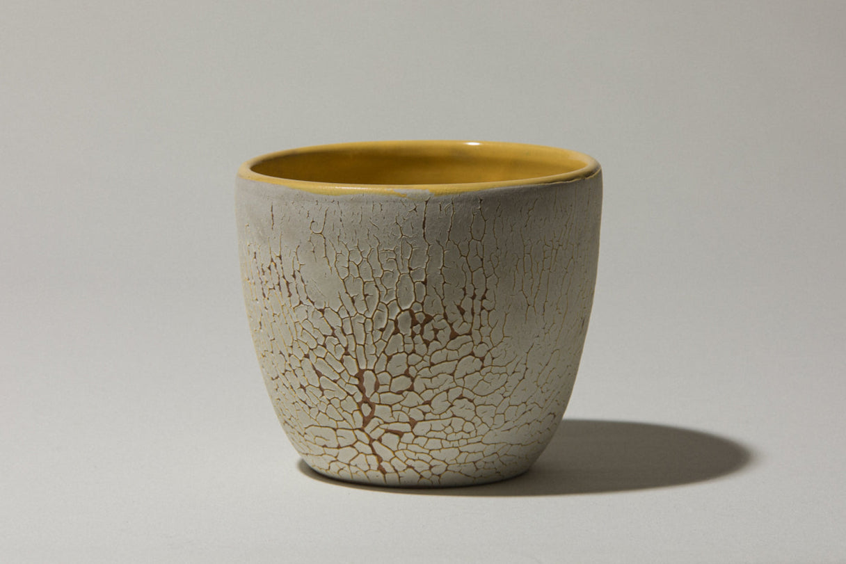 Ceramic POT with white textured crackle glaze