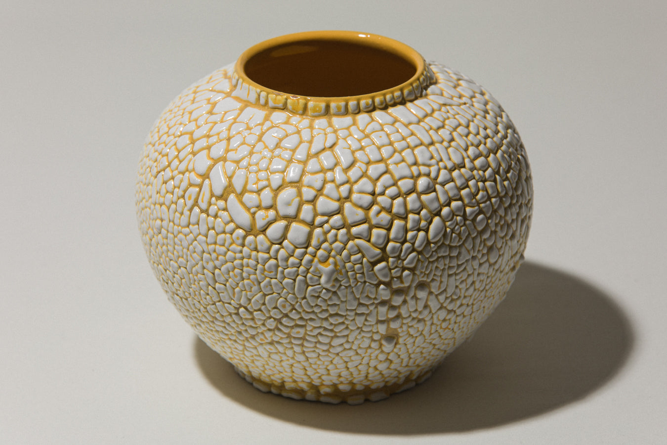 Ceramic sphere VASE with white textured crackle glaze