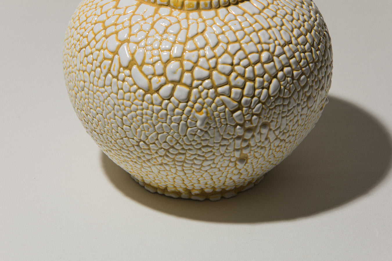 Ceramic sphere VASE with white textured crackle glaze