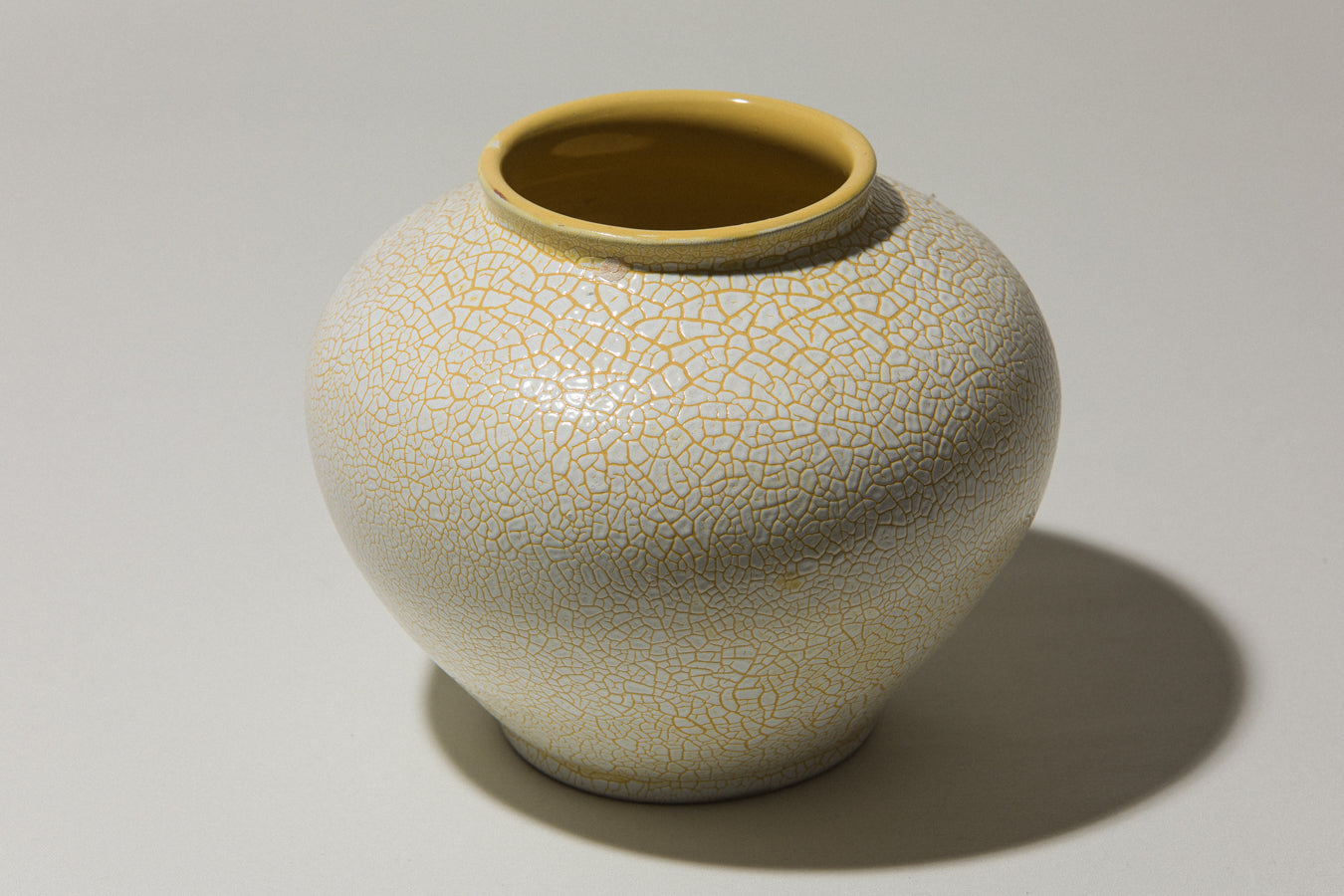 Ceramic sphere VASE with white textured crackle glaze