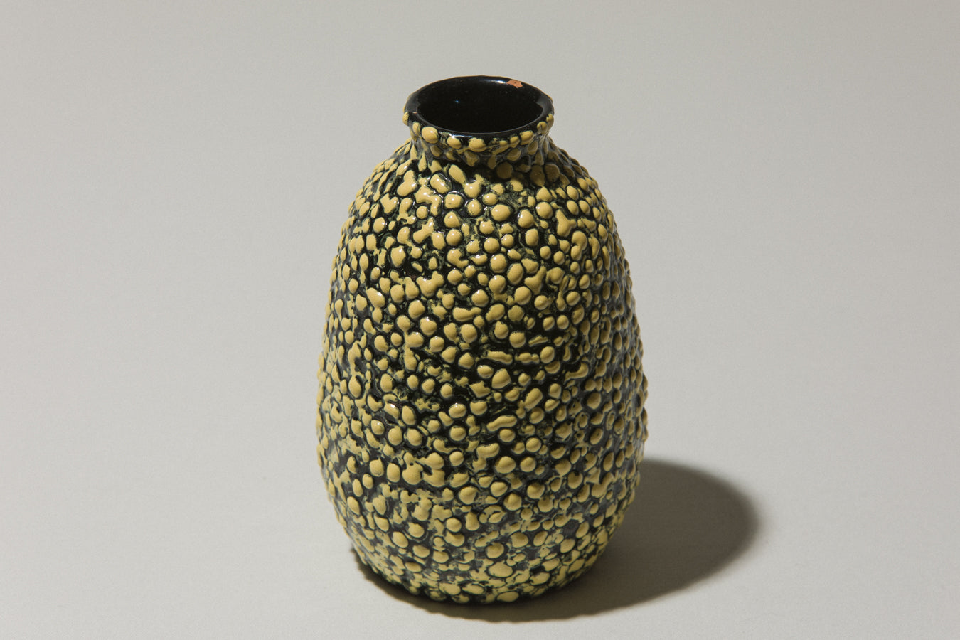 Ceramic oval VASE with yellow textured pea crackle glaze