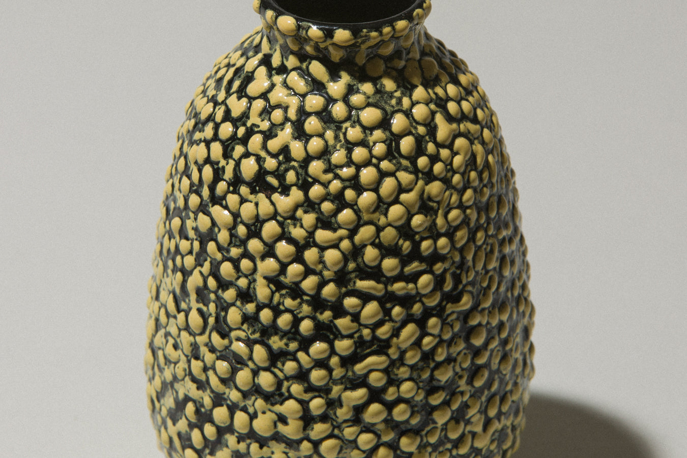 Ceramic oval VASE with yellow textured pea crackle glaze