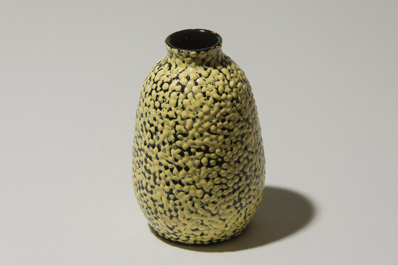 Ceramic oval VASE with yellow textured pea crackle glaze