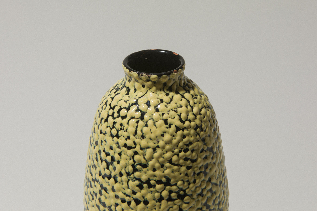 Ceramic oval VASE with yellow textured pea crackle glaze