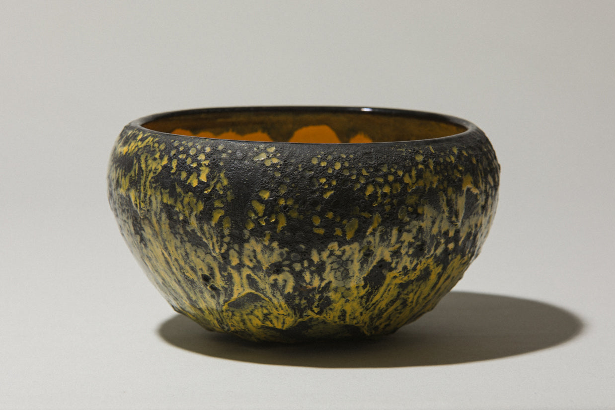 Bod ceramic BOWL with yellow-black textured glaze