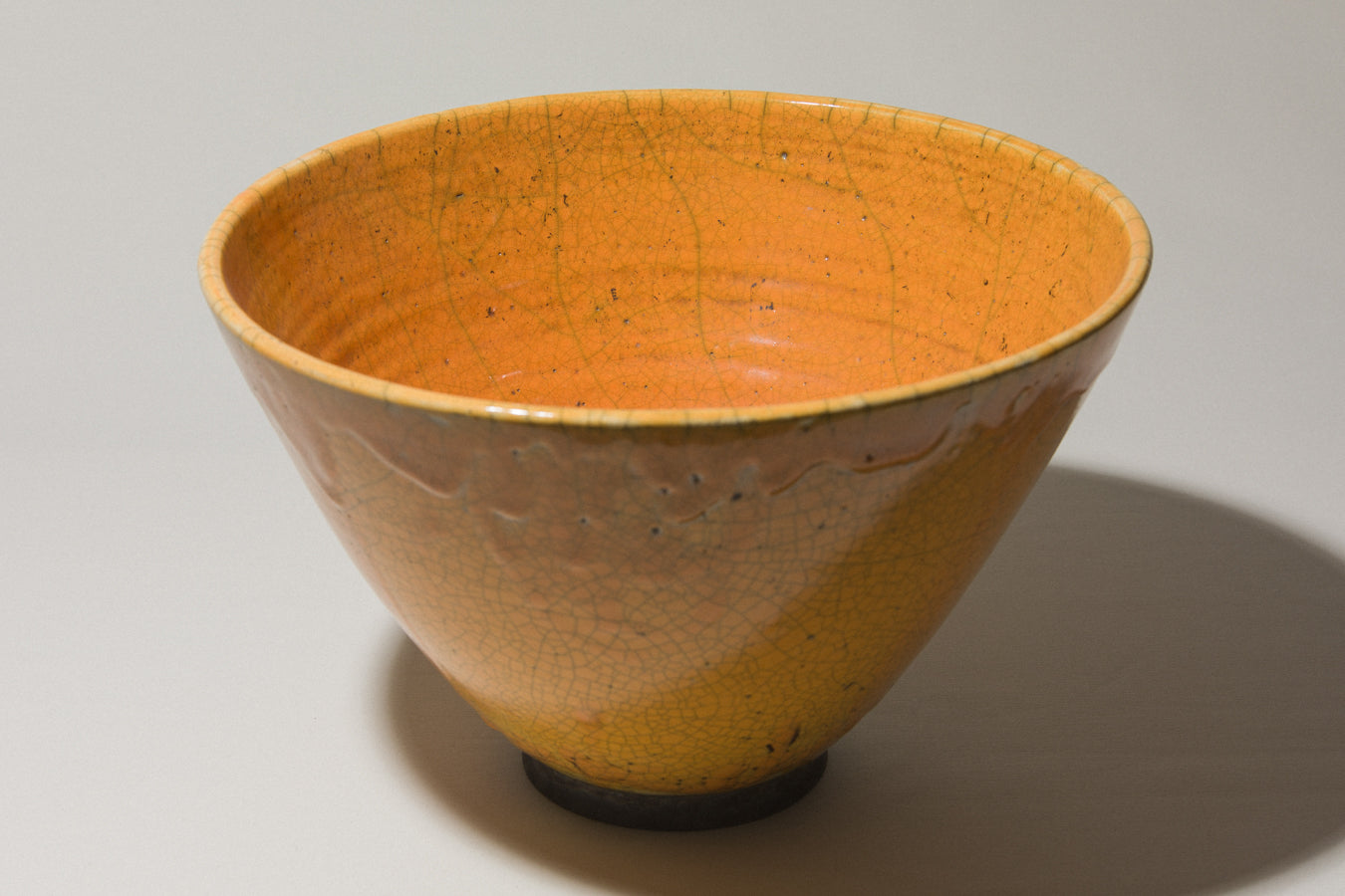 Raku ceramic BOWL with yellow crackled glaze