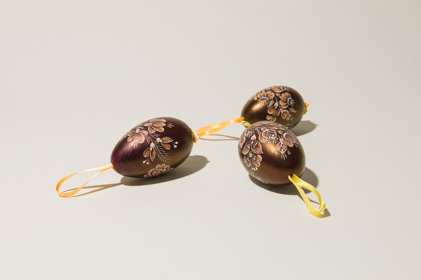 Set of three glazed & scratched GOOSE EGGS