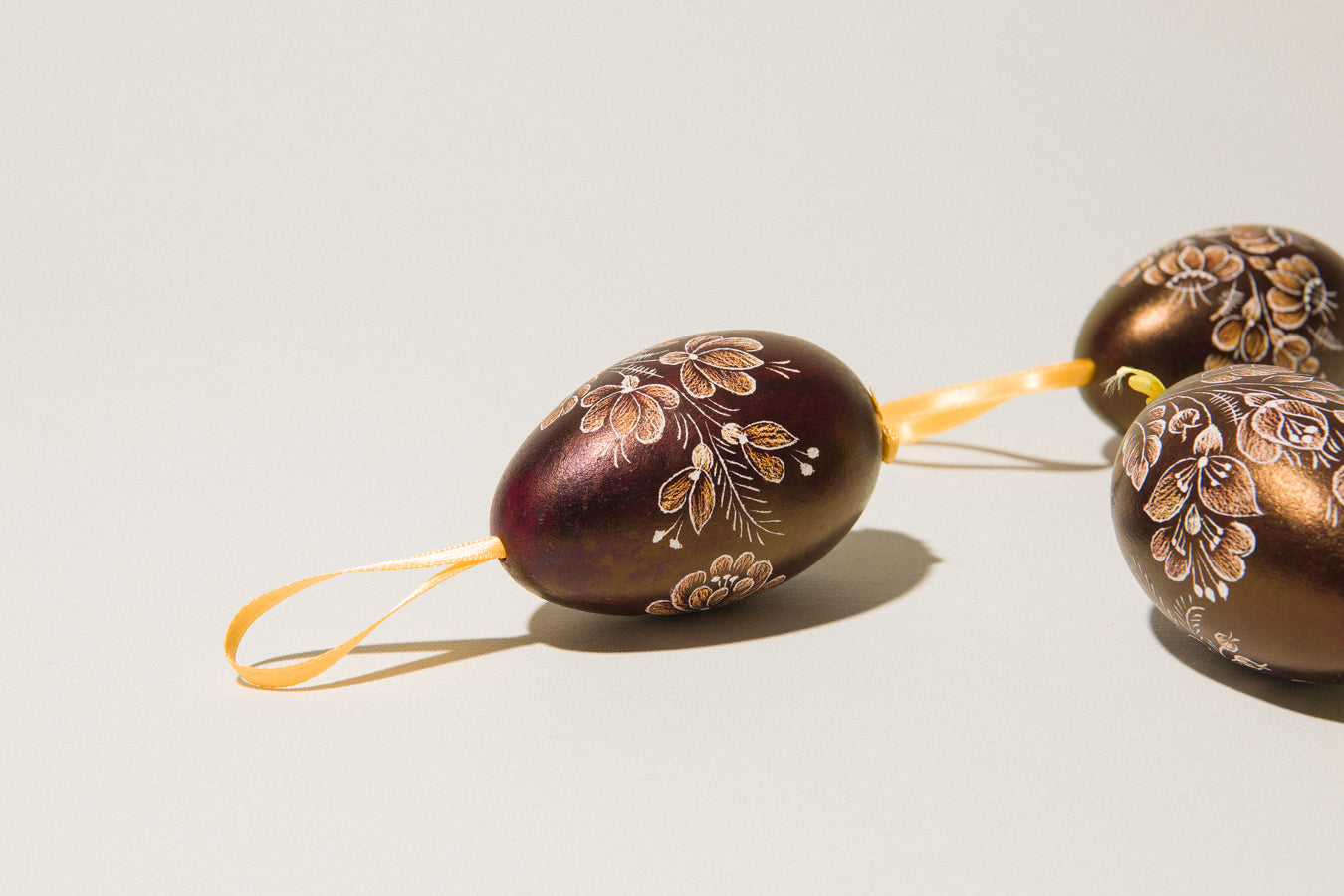 Set of three glazed & scratched GOOSE EGGS