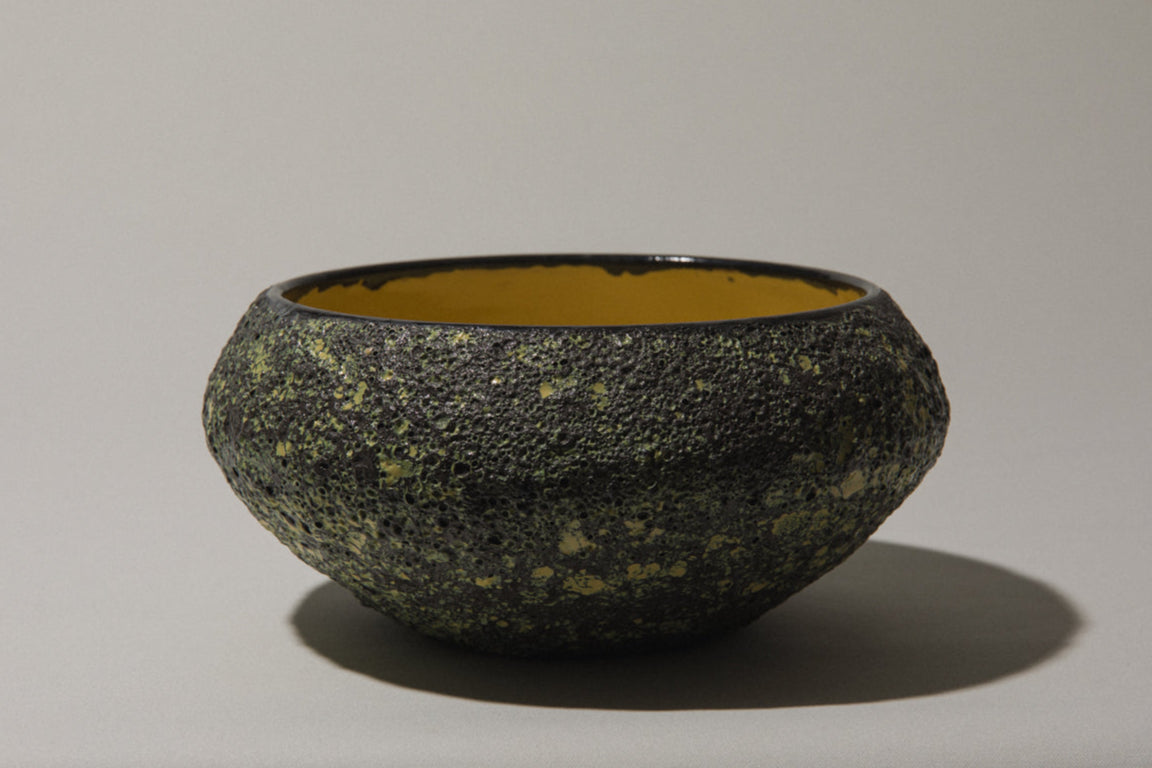Bod ceramic BOWL with black-yellow textured glaze