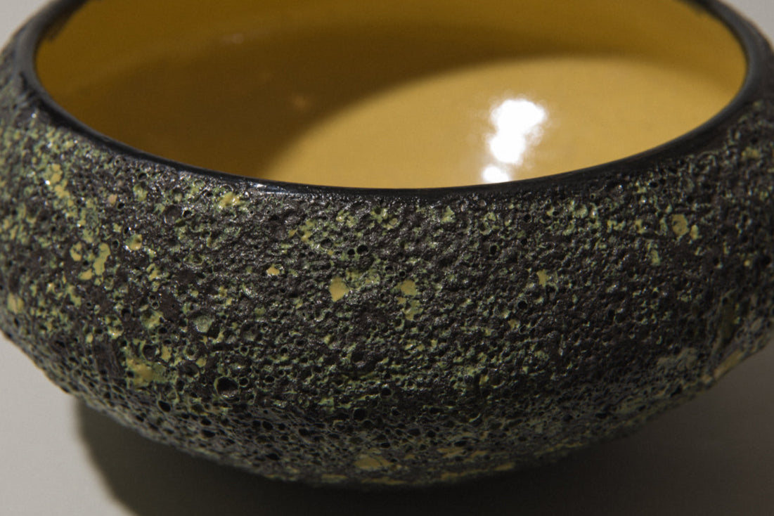 Bod ceramic BOWL with black-yellow textured glaze