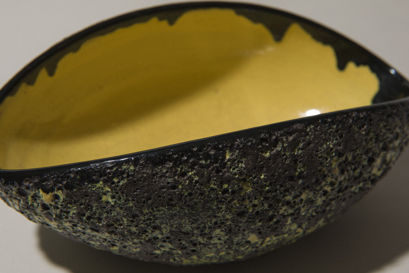 Bod ceramic BOWL with black-yellow textured glaze