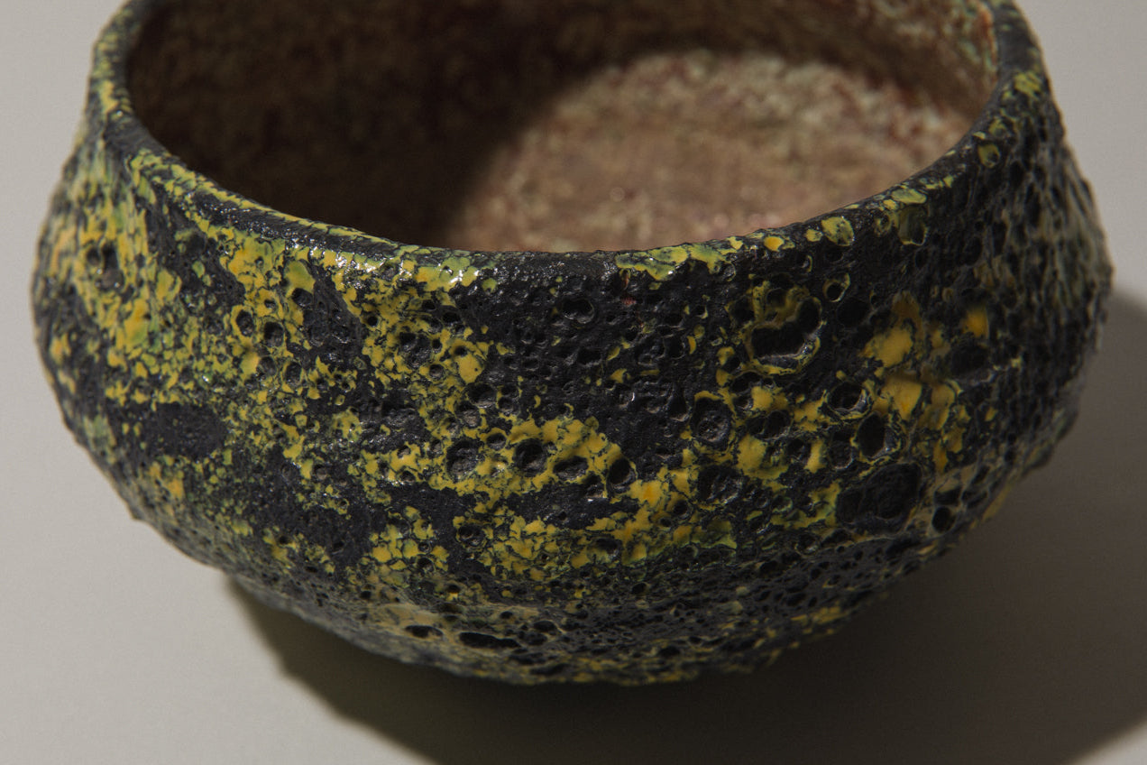 Bod ceramic BOWL with black-yellow textured glaze