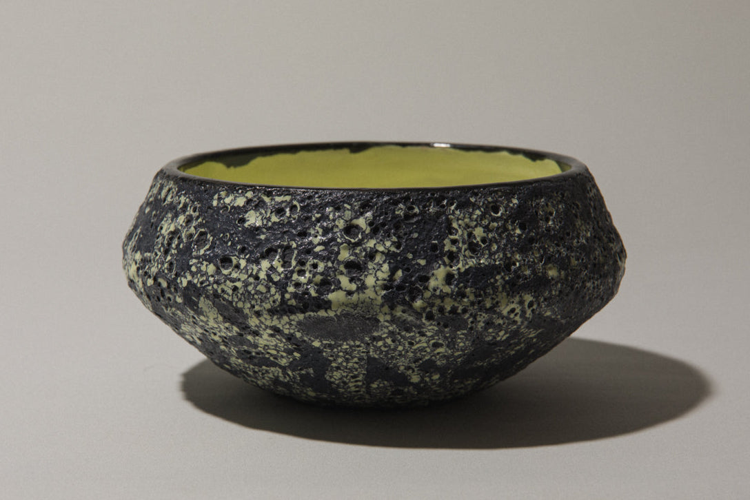 Bod ceramic BOWL with black-yellow textured glaze