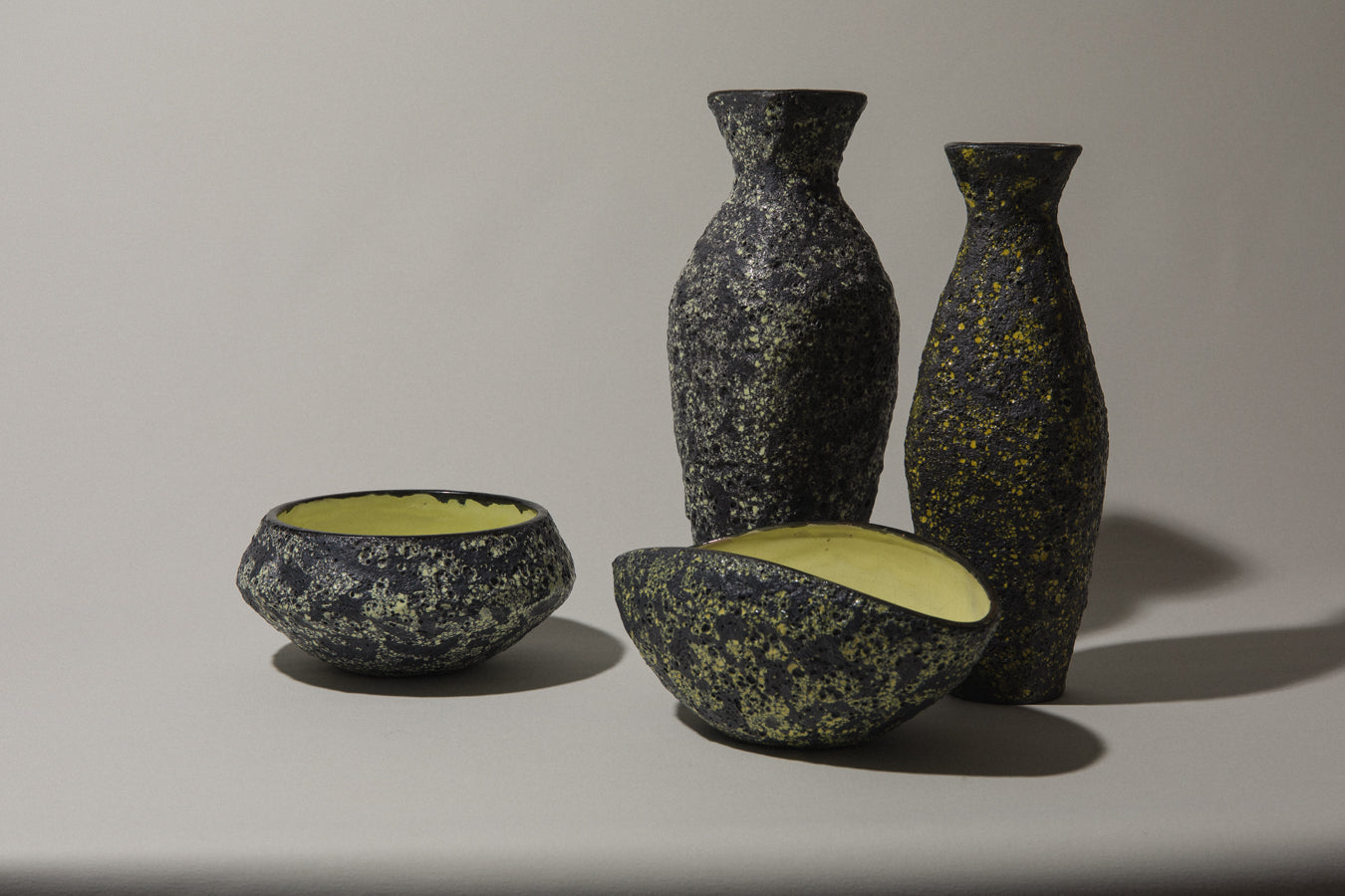 Bod ceramic BOWL with black-yellow textured glaze