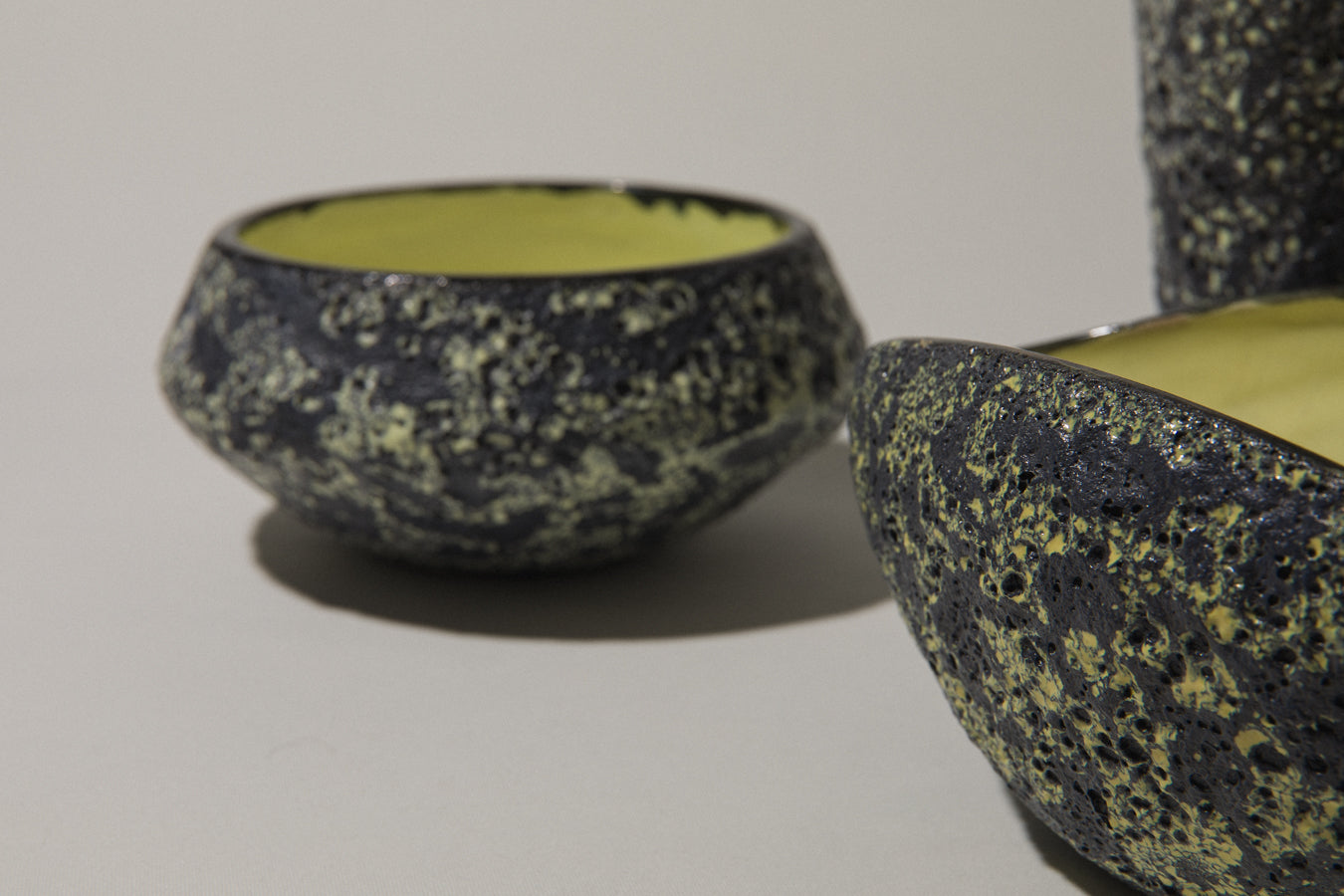 Bod ceramic BOWL with black-yellow textured glaze