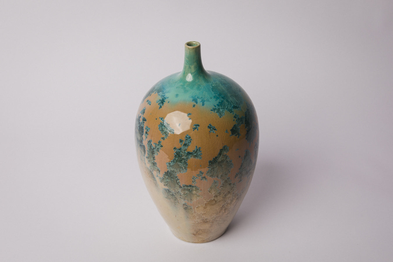 Porcelain VASE with teal crystalline-glaze _ 1379