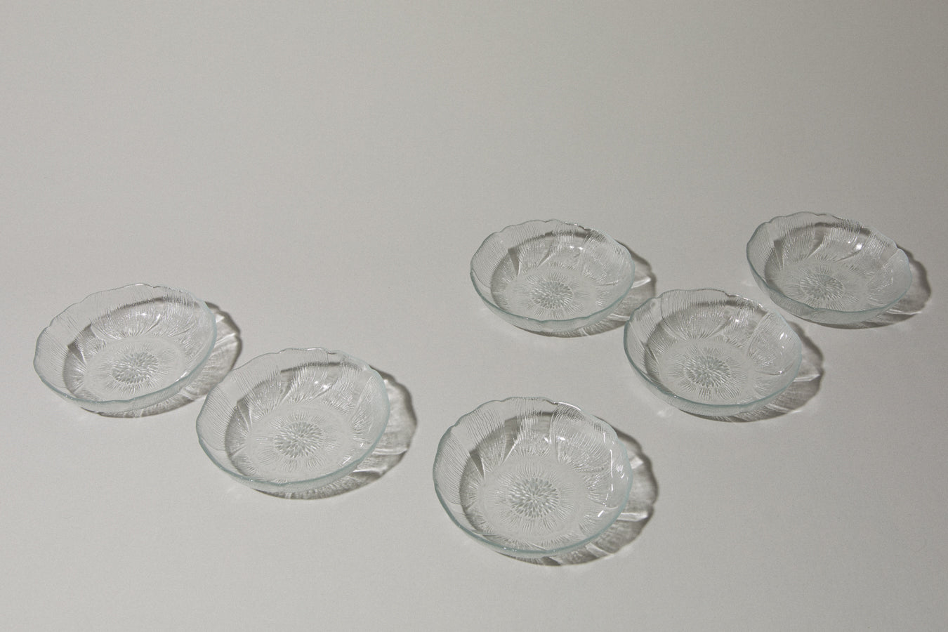 Set of six textured glass SERVING PLATES