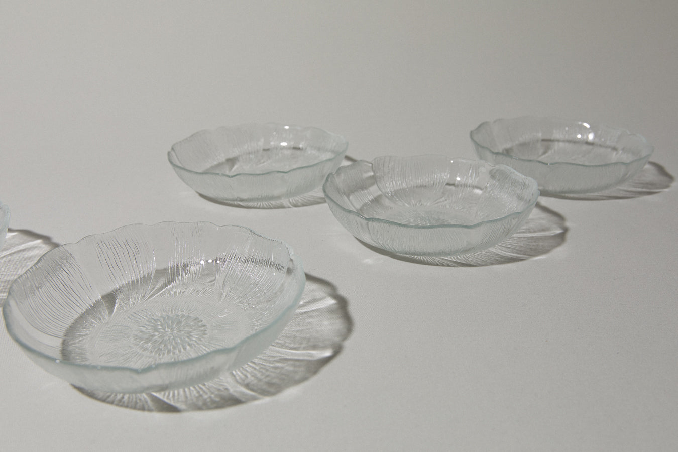 Set of six textured glass SERVING PLATES