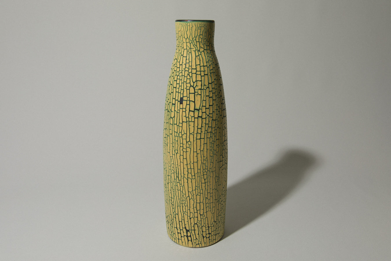 Ceramic VASE with yellow textured crackle glaze _ 491