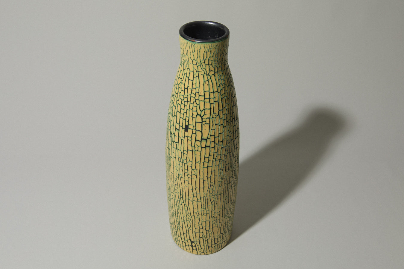 Ceramic VASE with yellow textured crackle glaze _ 491