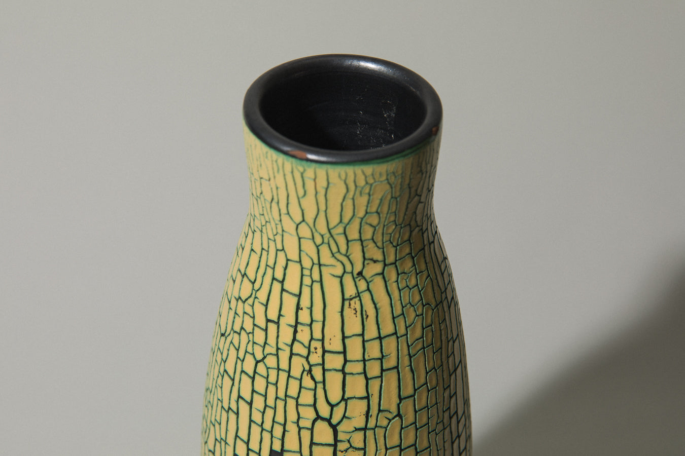 Ceramic VASE with yellow textured crackle glaze _ 491
