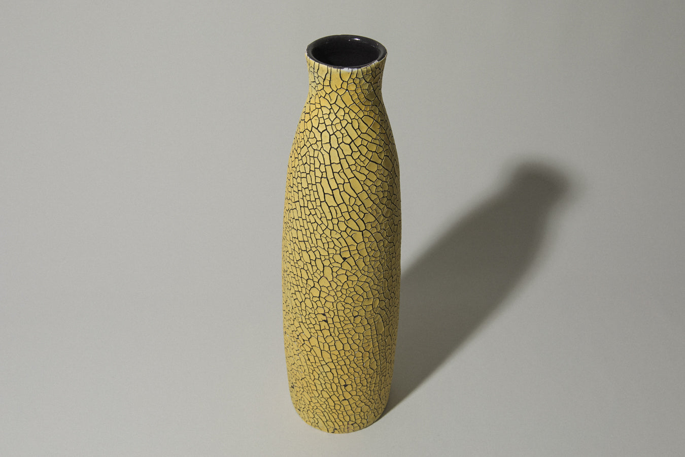 Ceramic VASE with yellow textured crackle glaze _ 492
