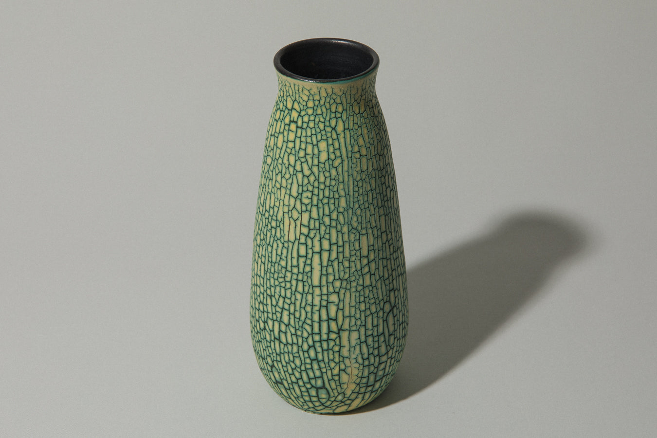 Ceramic VASE with yellow textured crackle glaze _ 493
