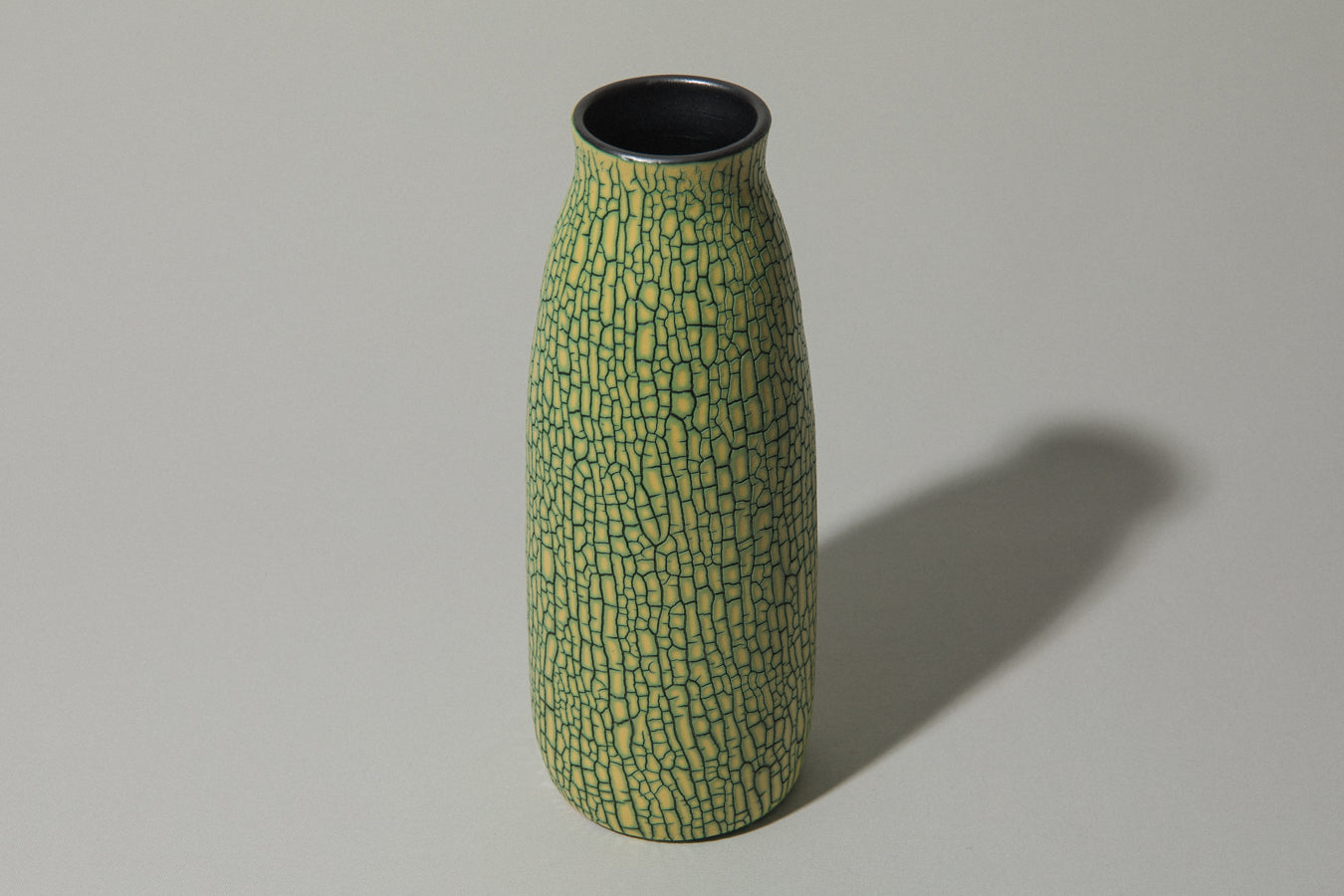 Ceramic VASE with yellow textured crackle glaze _ 494
