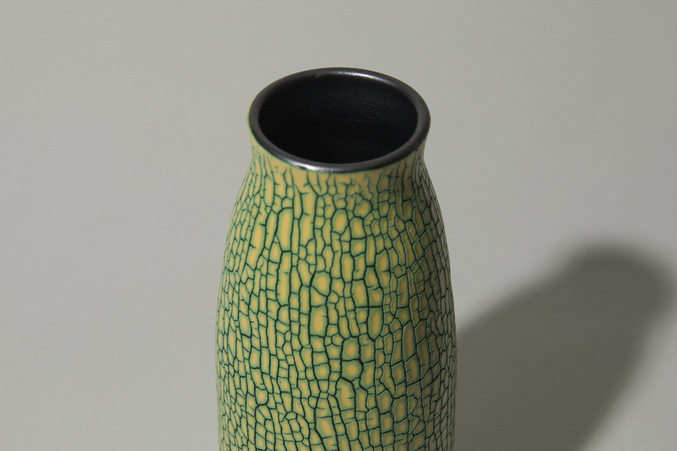 Ceramic VASE with yellow textured crackle glaze _ 494