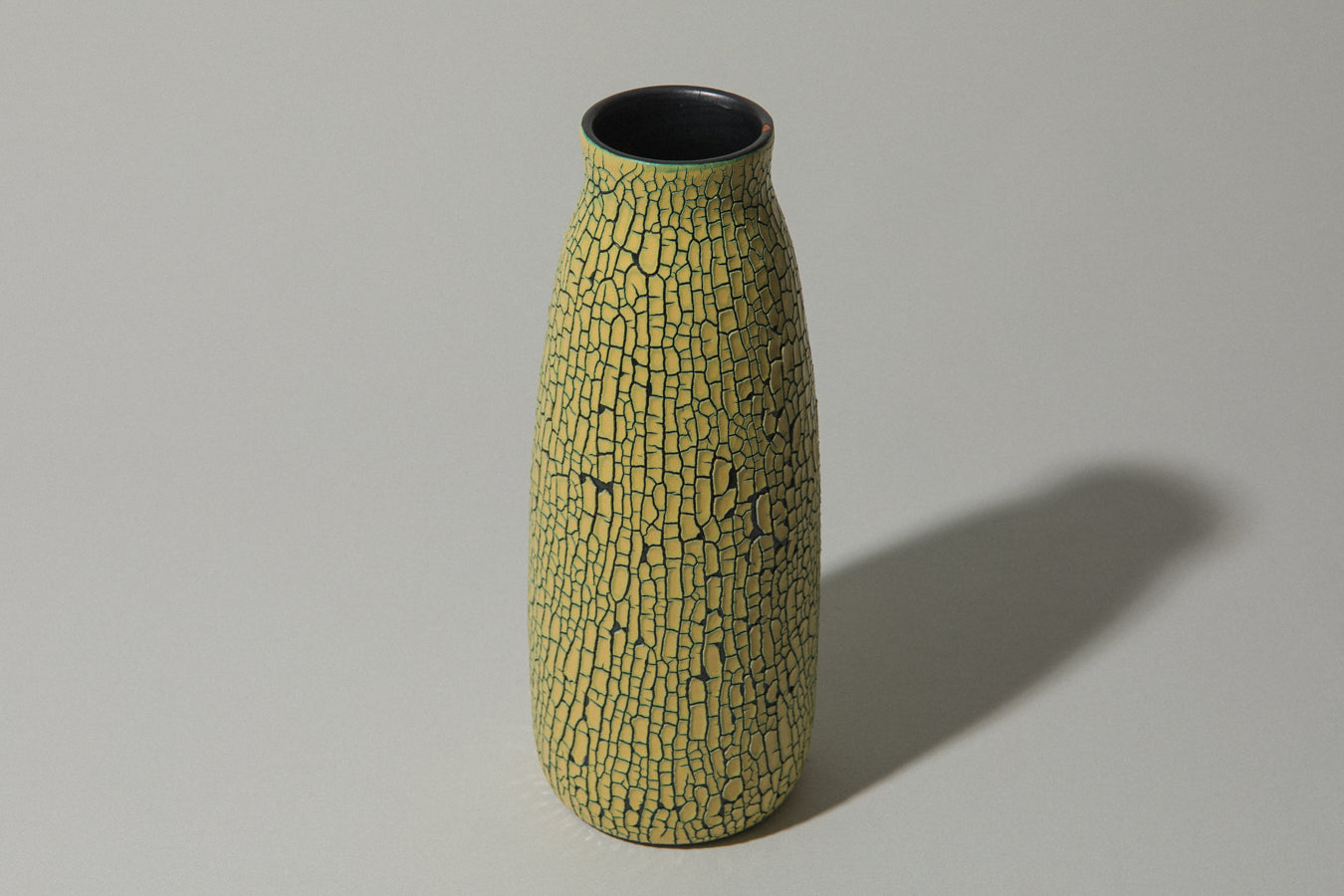 Ceramic VASE with yellow textured crackle glaze _ 495