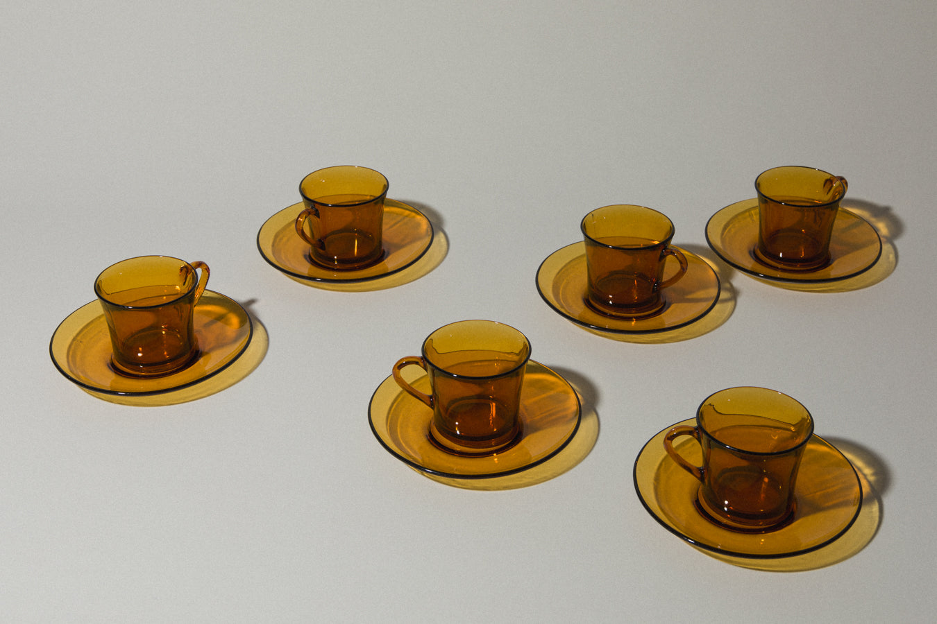 Set of six amber glass COFFEE CUP & SAUCER