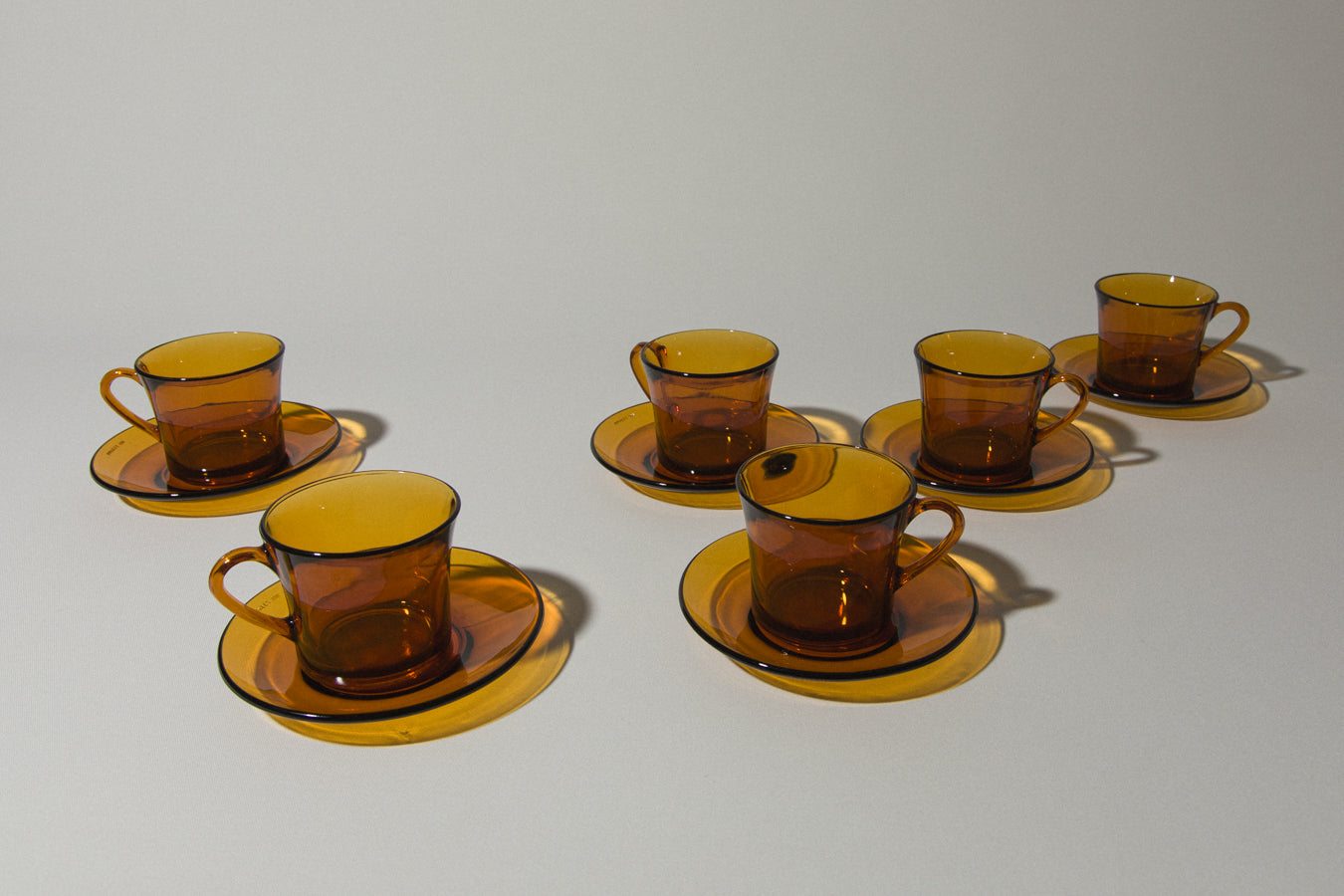 Set of six amber glass COFFEE CUP & SAUCER