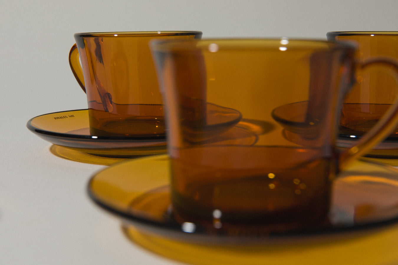Set of six amber glass COFFEE CUP & SAUCER