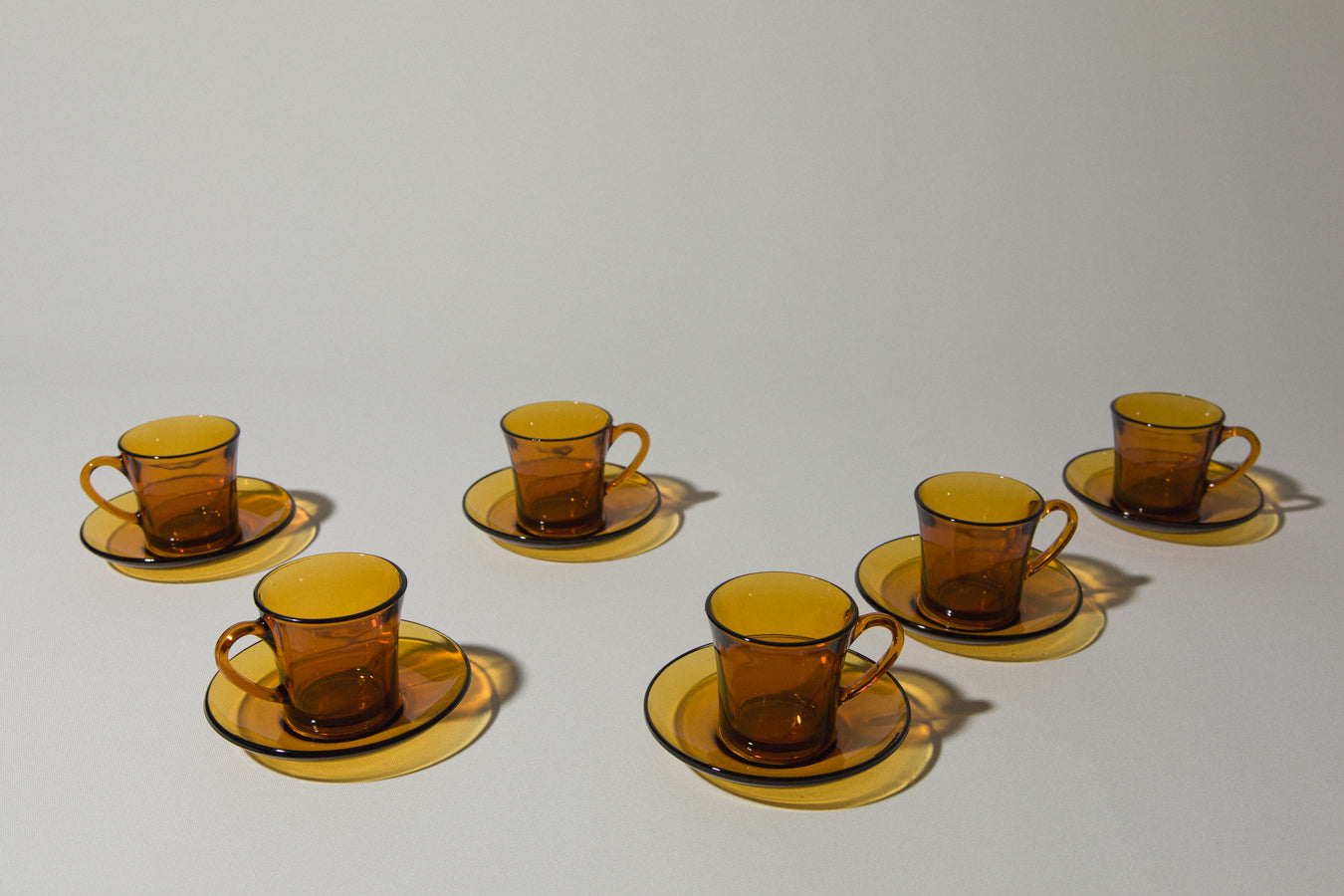 Set of six amber glass COFFEE CUP & SAUCER