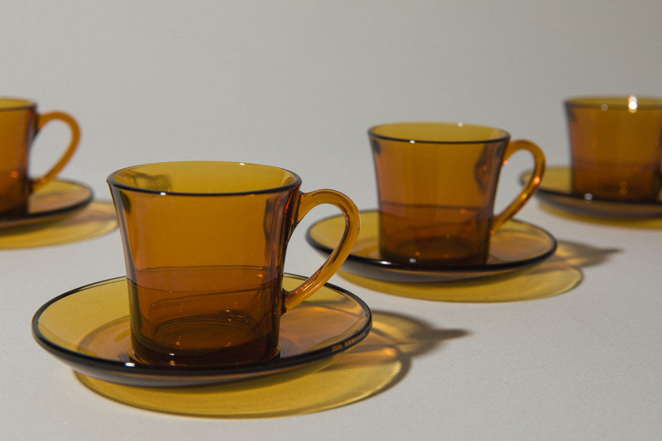 Set of six amber glass COFFEE CUP & SAUCER