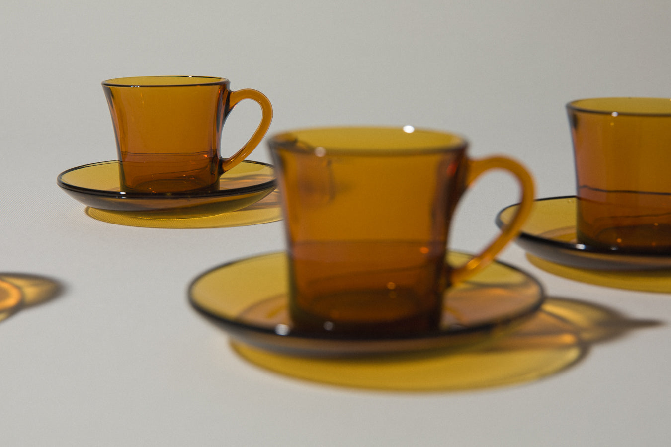 Set of six amber glass COFFEE CUP & SAUCER