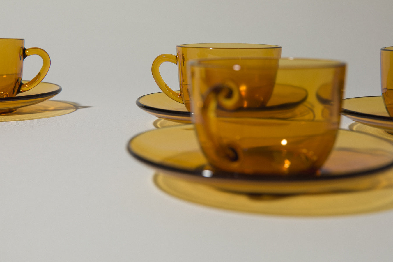 Set of six amber glass COFFEE CUP & SAUCER
