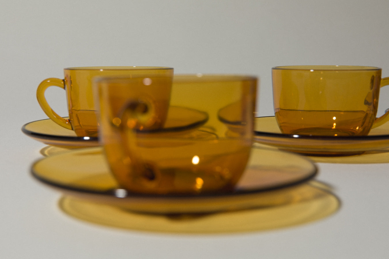 Set of six amber glass COFFEE CUP & SAUCER