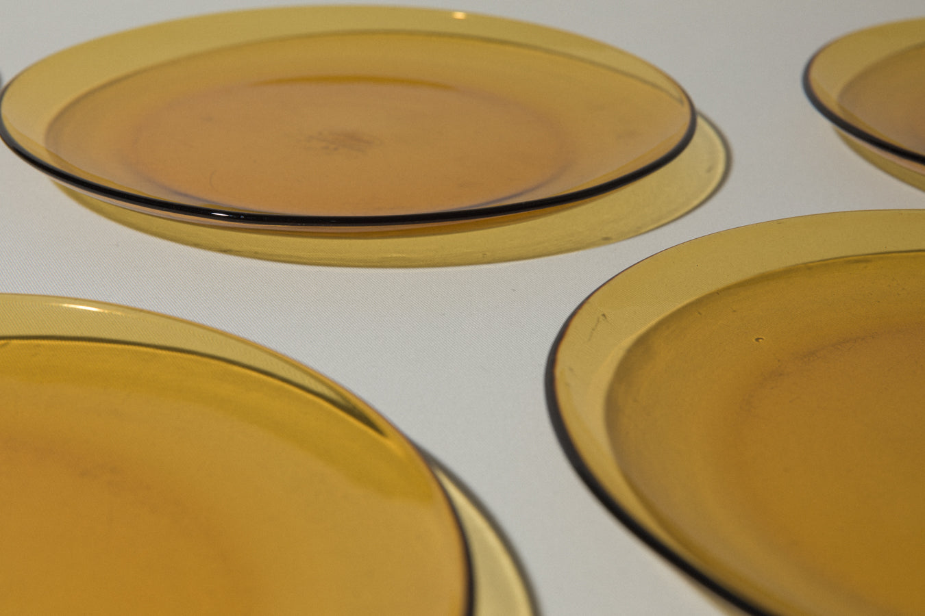 Set of five amber glass DINNER PLATES